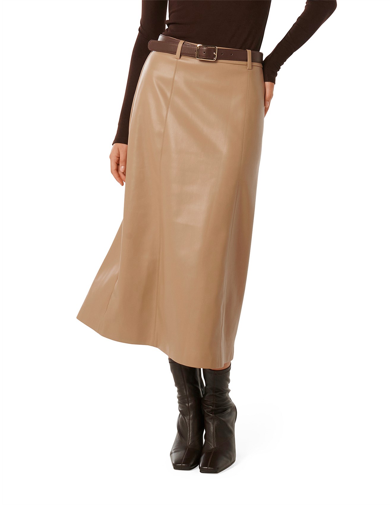 Forever New Katy Vegan Leather Belted Midi Skirt David Jones