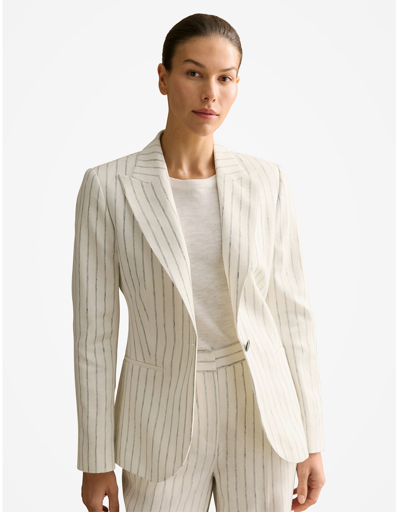 Trenery Linen Dot Stripe Blazer | David Jones