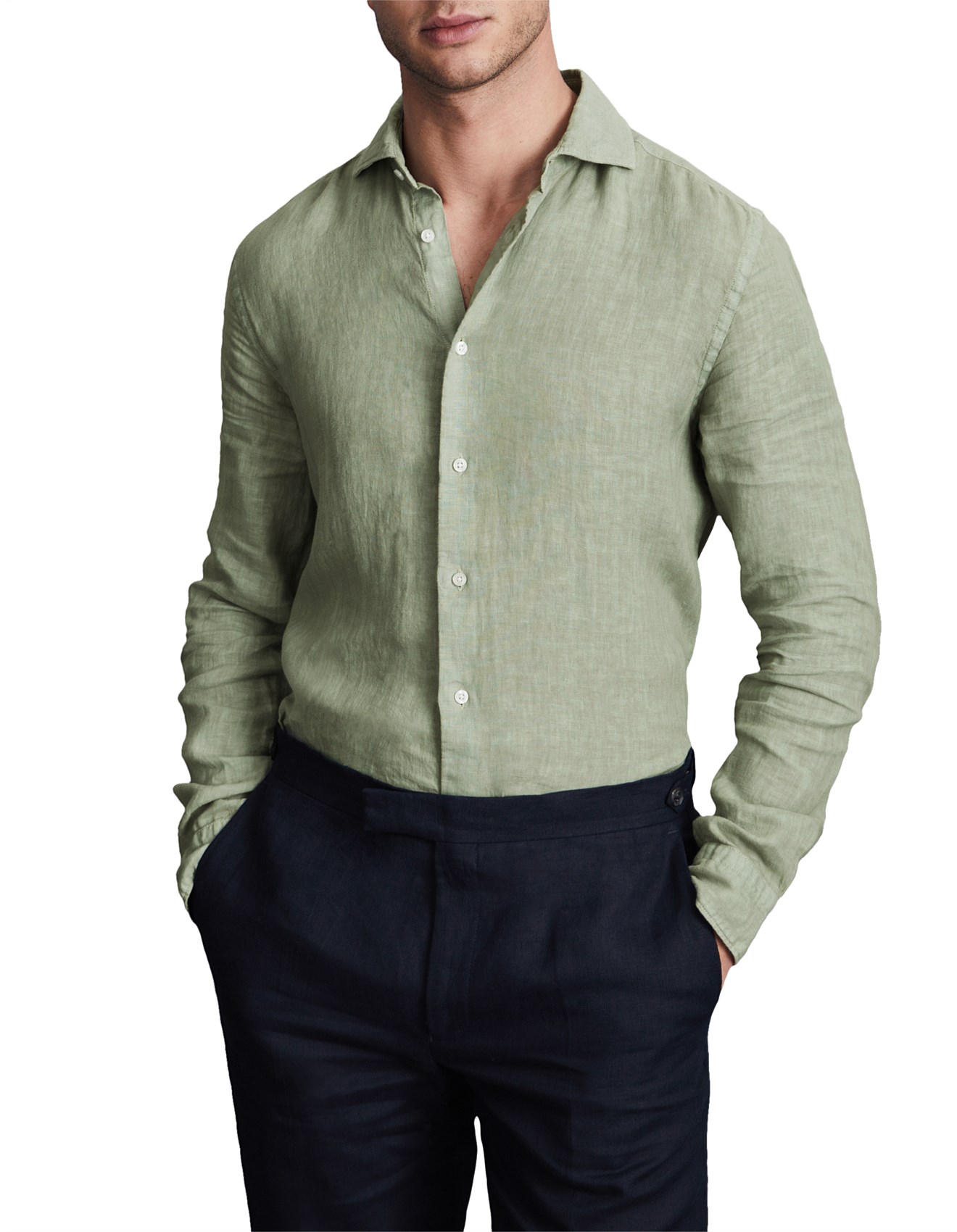 RUBAN LONG SLEEVE LINEN SHIRT pistachio S