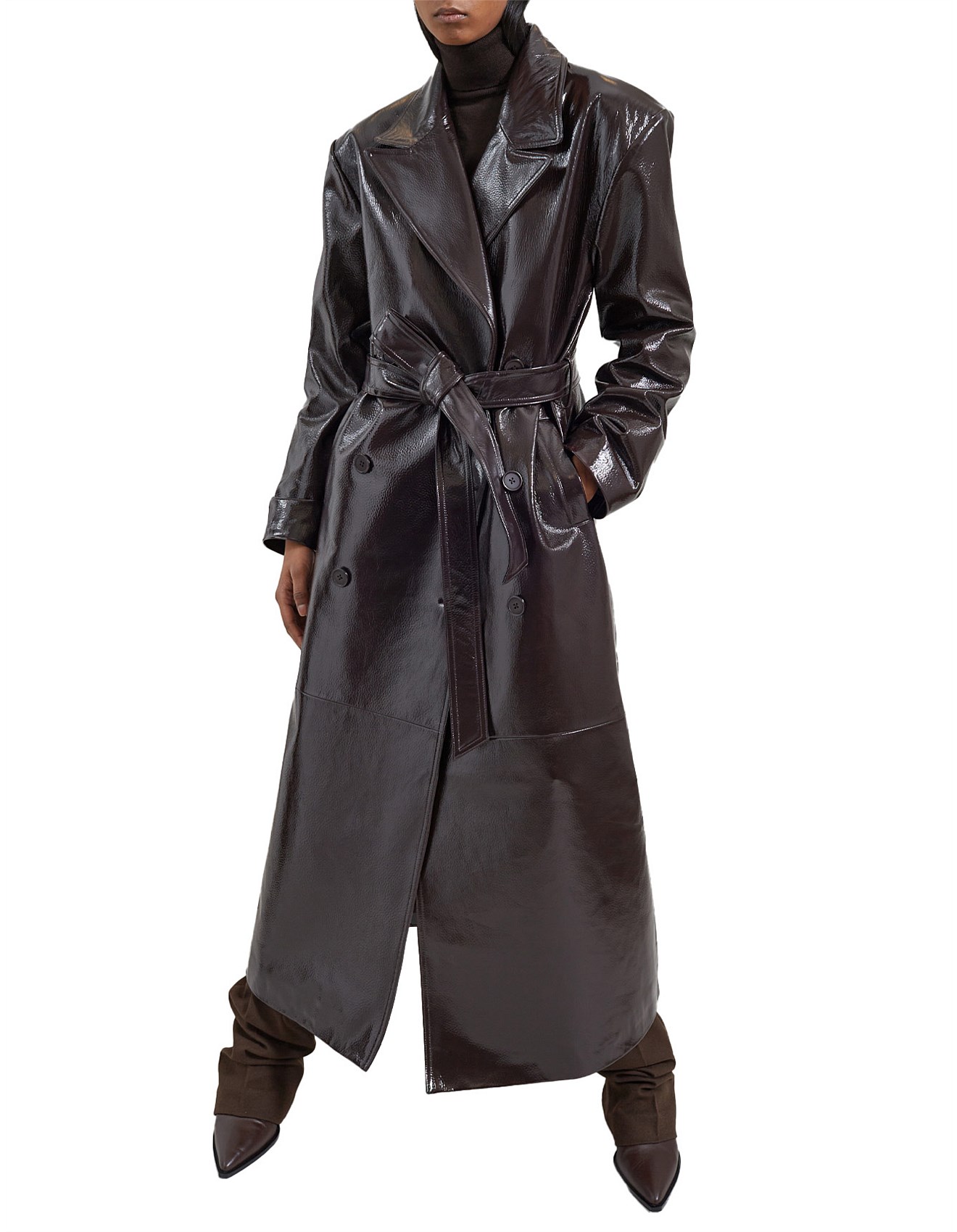 Frankie Shop Faux Leather Trench Coat Brown The Frankie Shop