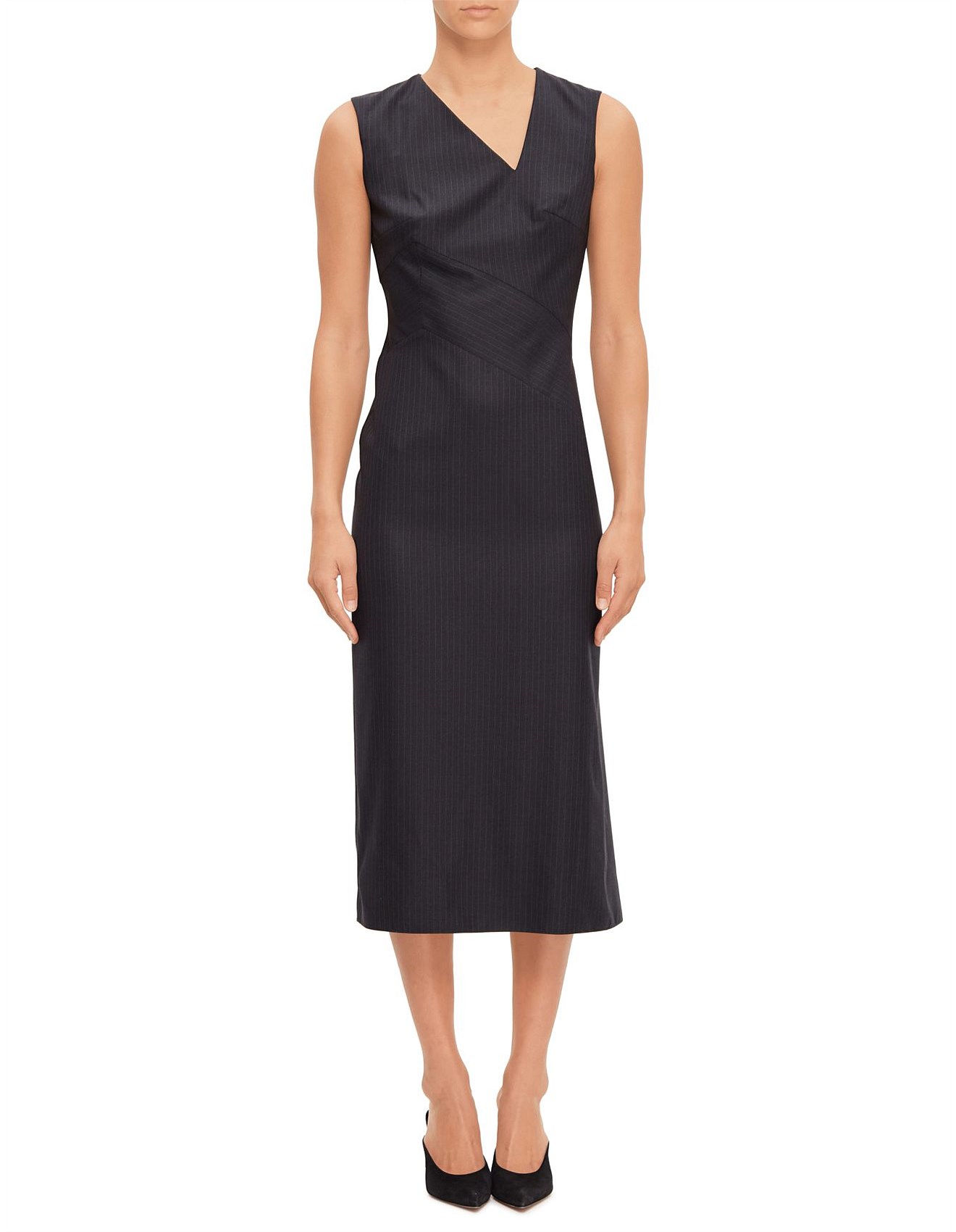 Alexander Mcqueen Pinstripe Asymmetrical Midi Dress | David