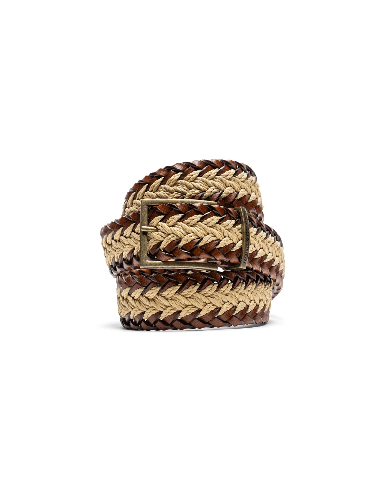 Rodd Gunn Eastbourne Weave Belt -Cognac Taupe David Jones
