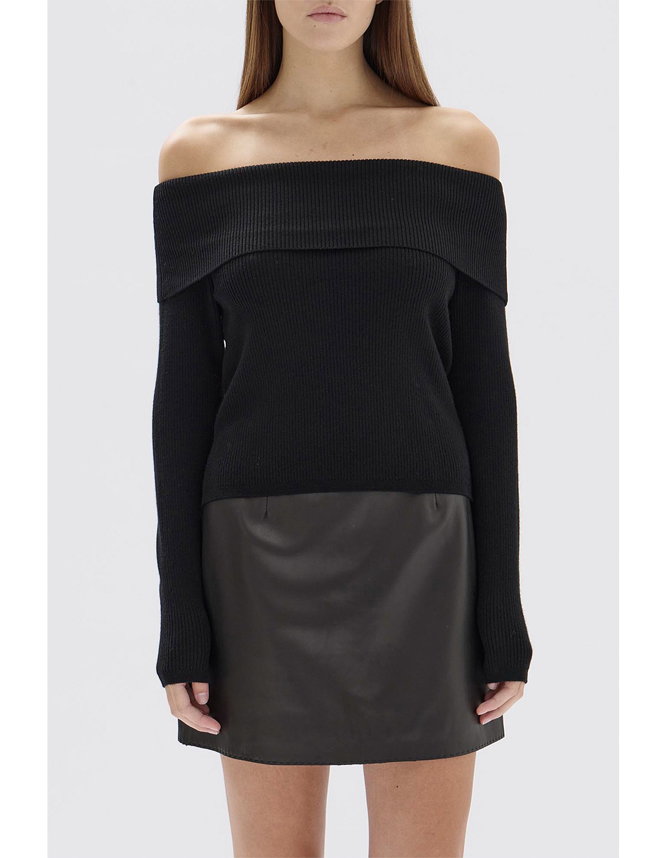 Assembly Label Cari Off-shoulder Merino Wool Top Black David Jones