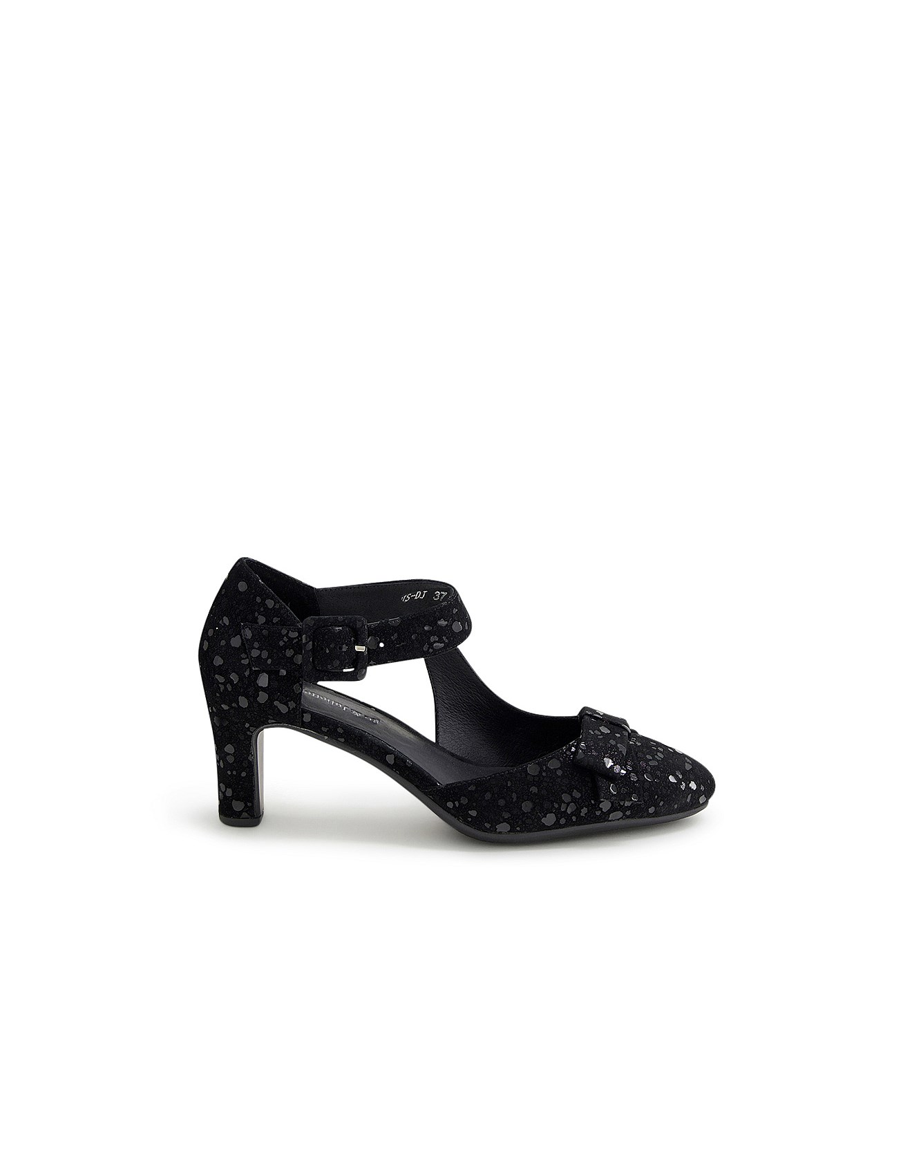 Django Juliette Tunis Black Sparkle Suede Mary Jane Heels