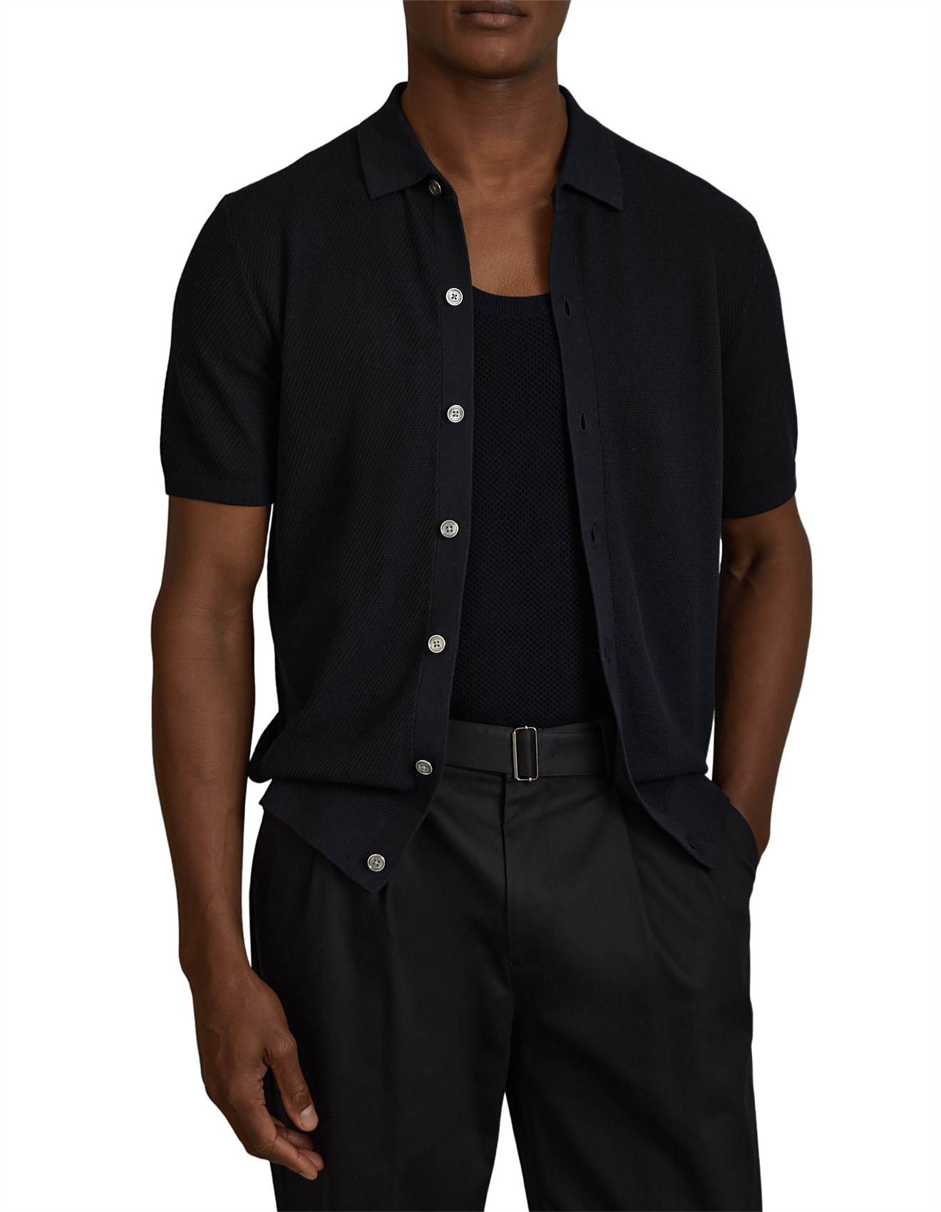 Reiss Bravo Short Sleeve Button Through Textured Shirt David Jones