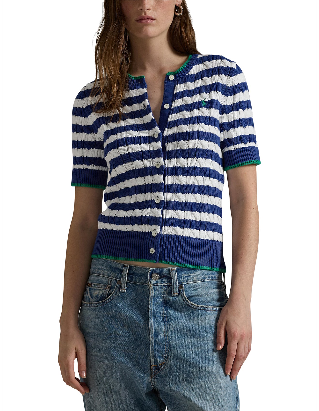 Polo Ralph Lauren Striped Cable-knit Short-sleeve Cardigan David