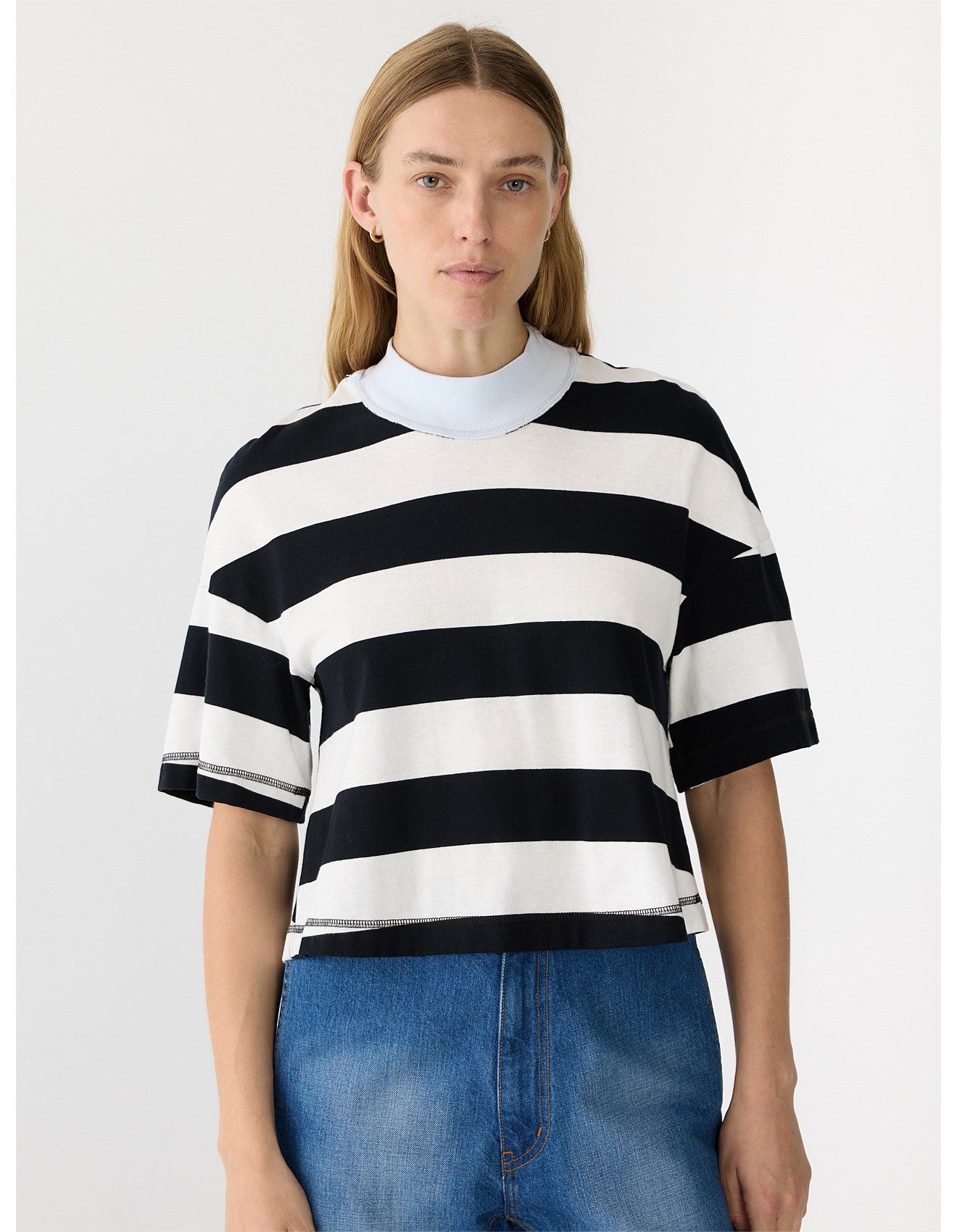 Striped Mock Neck Half Sleeve Top Bassike Stripe Mock Neck Short