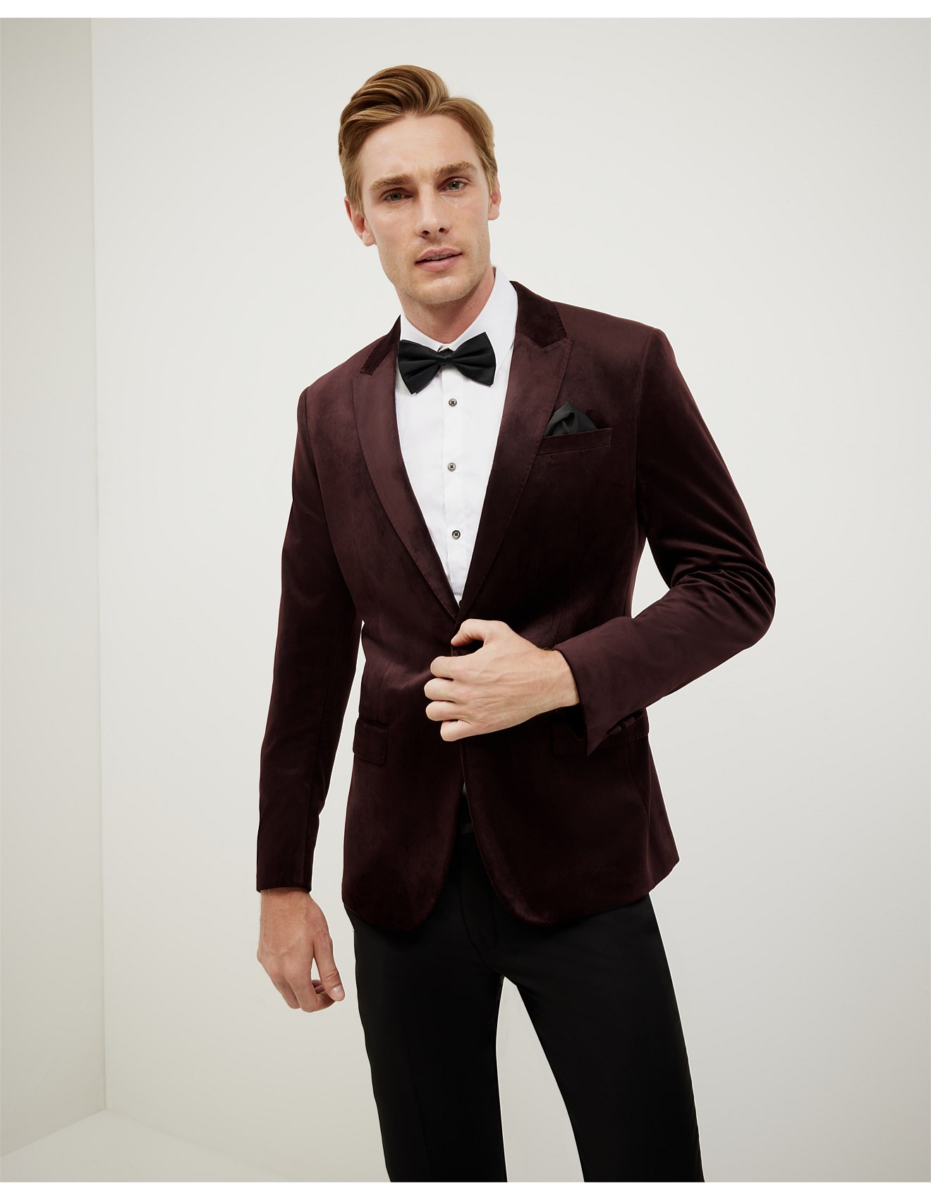 Peak Lapel Politix Blazer Tuxedo Red Coat Black Pant Slim Stretch