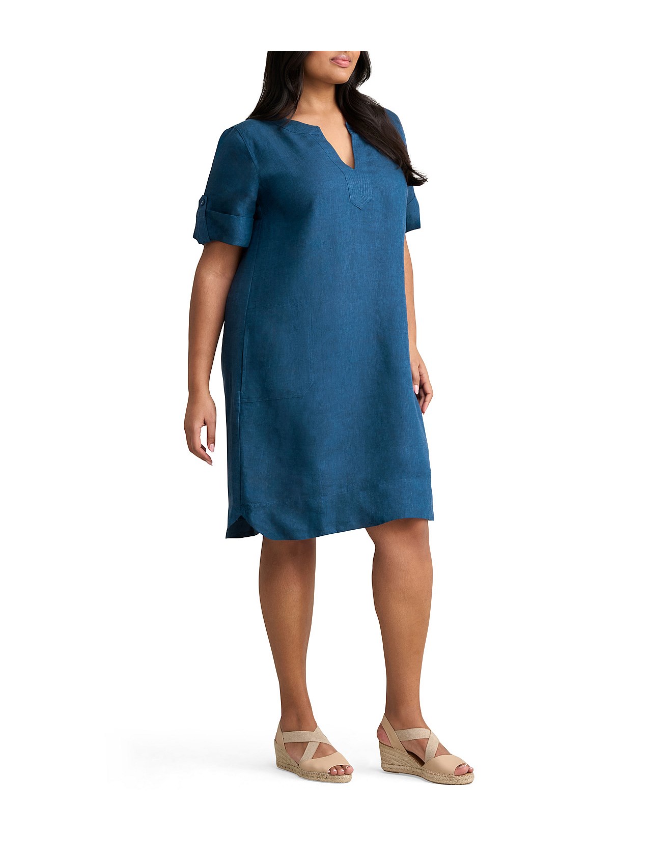 Blue Illusion French Linen Shift Dress -Navy Delave David Jones