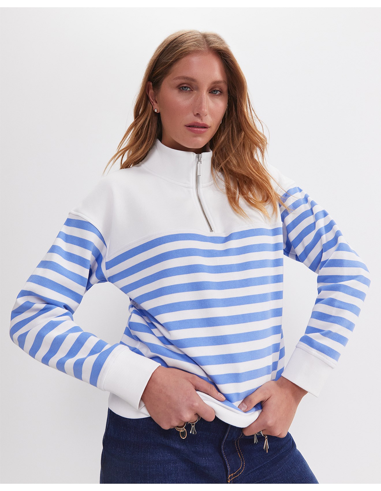 【美品】JONES × Golfickers G-Sweat 2023 Sportscraft Sc Stripe Quarter Zip Sweat | David Jones
