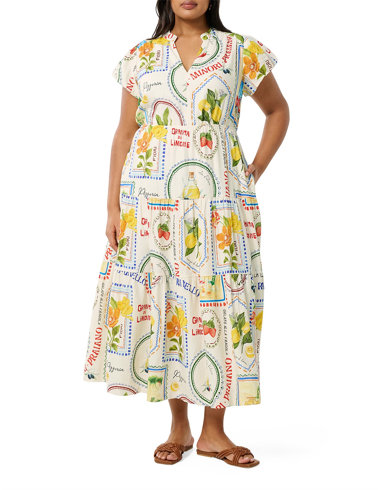 Forever New Jacqueline Curve Puff Sleeves Tiered Midi Dress