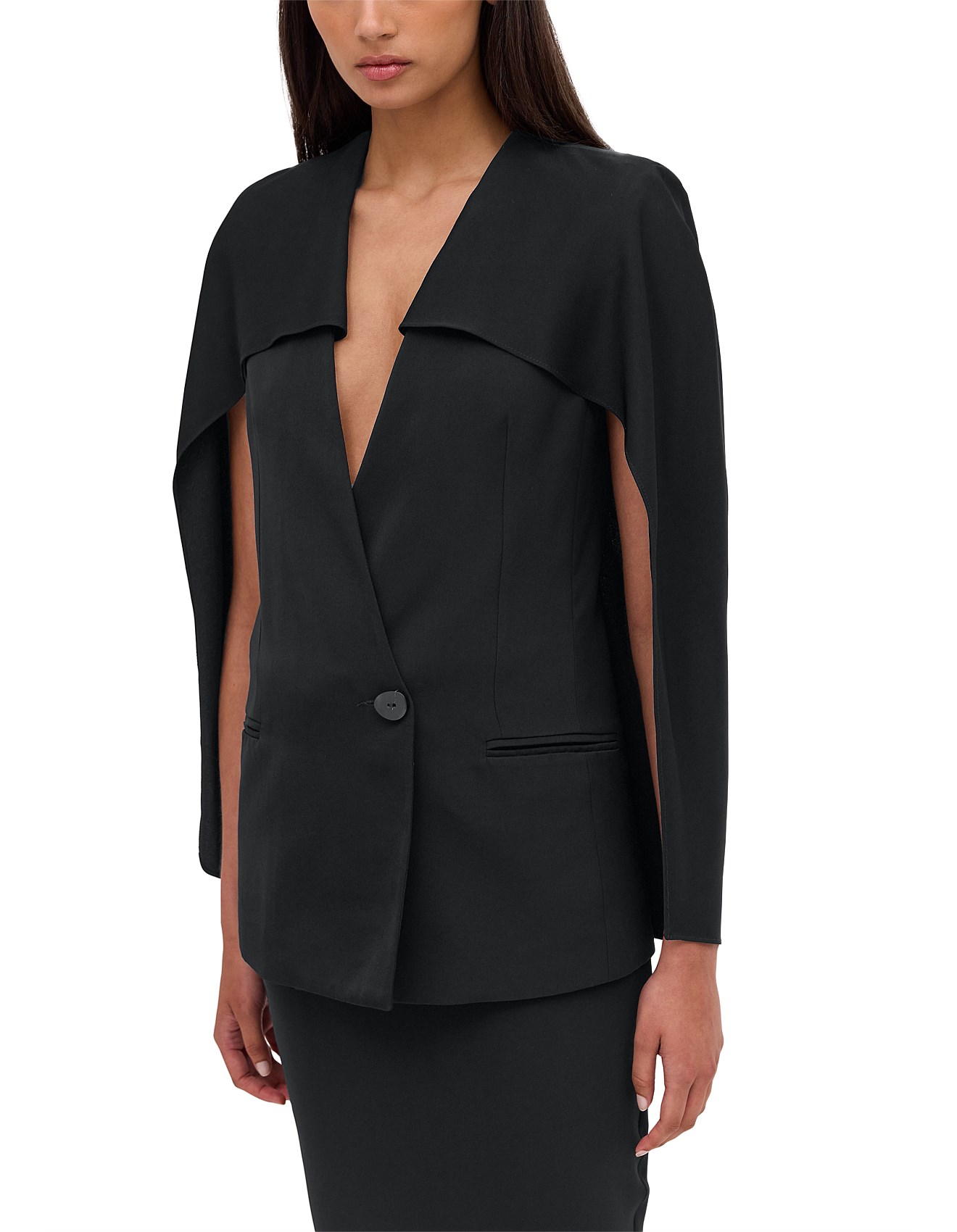 Bianca Spender Black Satin Spaces Cape Jacket David Jones