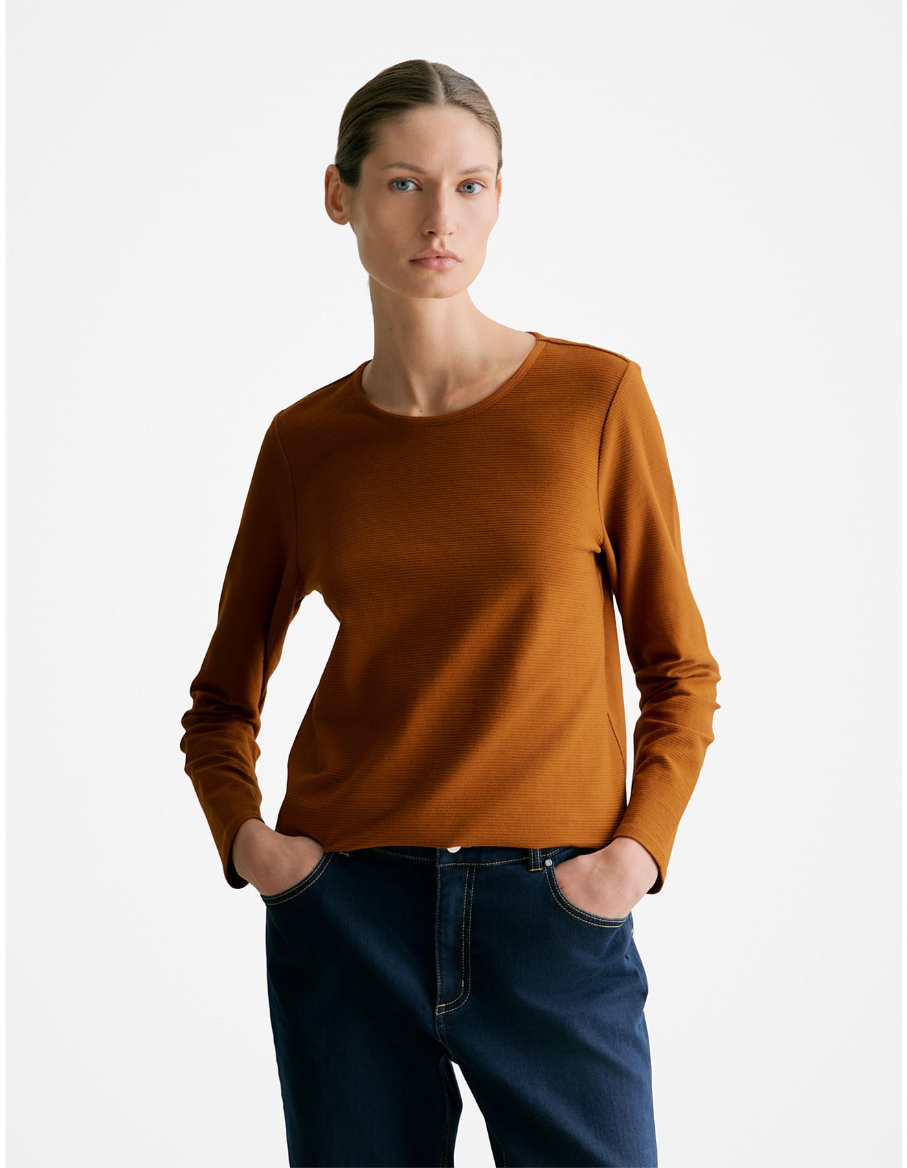 Trenery Cotton Ottoman Long Sleeve T-shirt David Jones