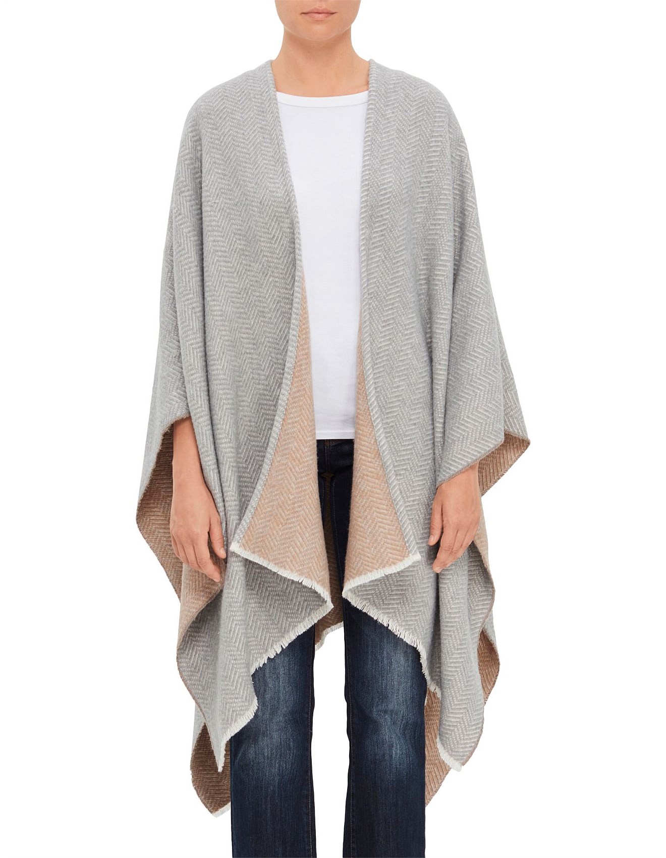 Milana Reversible Herringbone Ruana Poncho | David Jones
