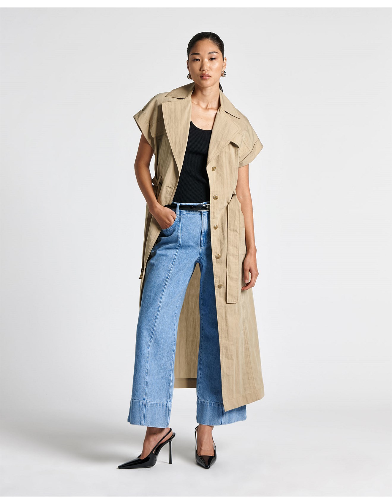 herlipto Sleeveless Twill Trench Dress