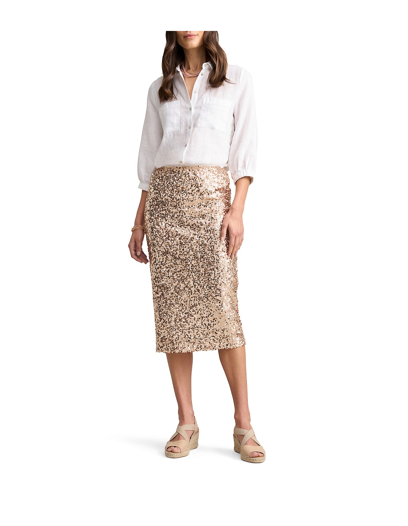 Blue Illusion Sequin Skirt -Ice Gold David Jones