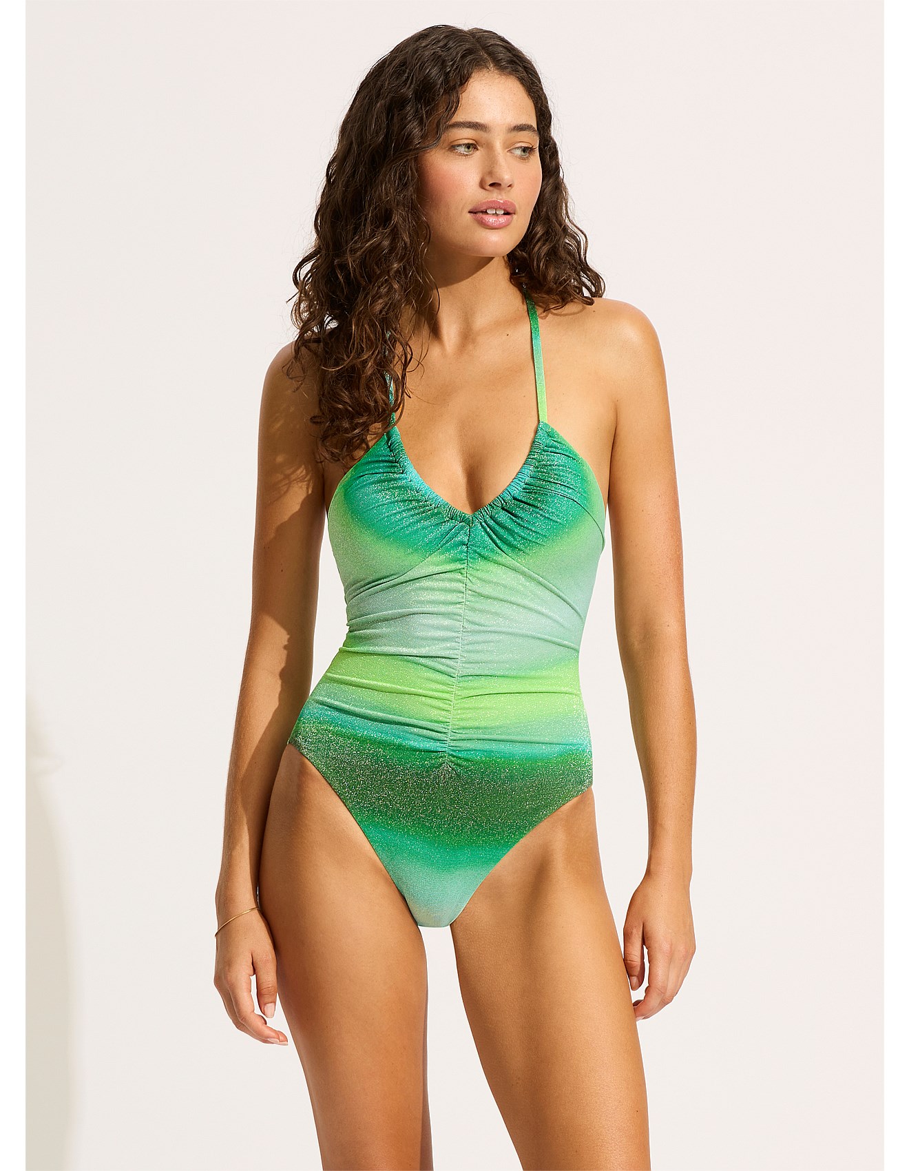 Seafolly Spectrum Drawstring V Neck One Piece Swimsuit David Jones