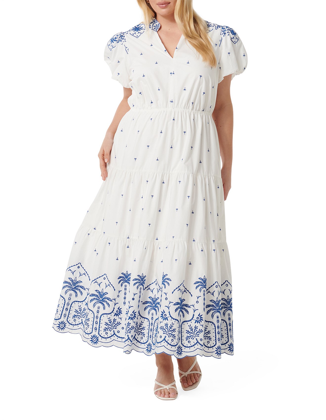 Forever New Lilo Curve Tiered Embroidery Midi Dress David Jones