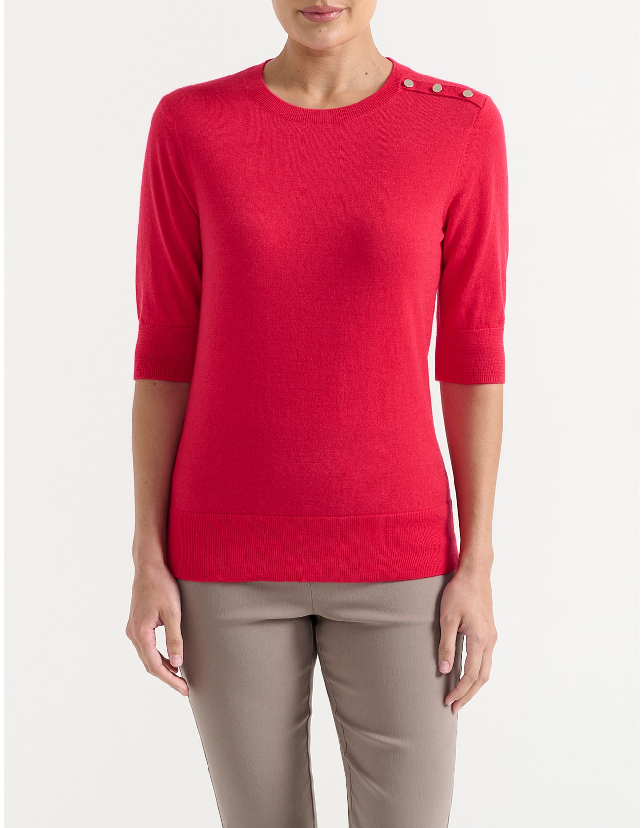 David Jones Ladies Fashion 2026.David Jones Collection Merino Crew Neck Half Sleeve Sweater | David Jones