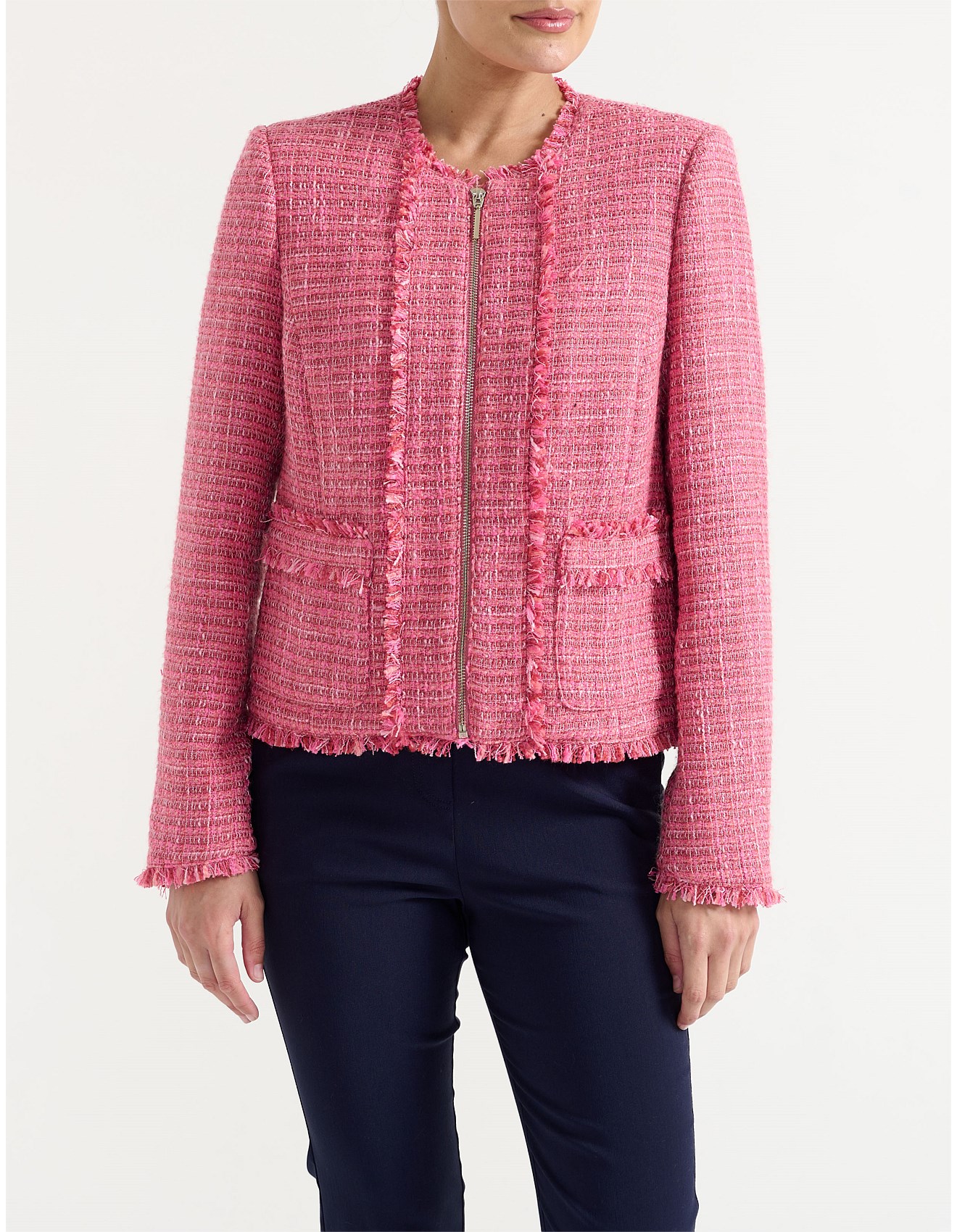 David Jones Ladies Fashion 2026.David Jones Collection Collarless Fringed Jacket | David Jones