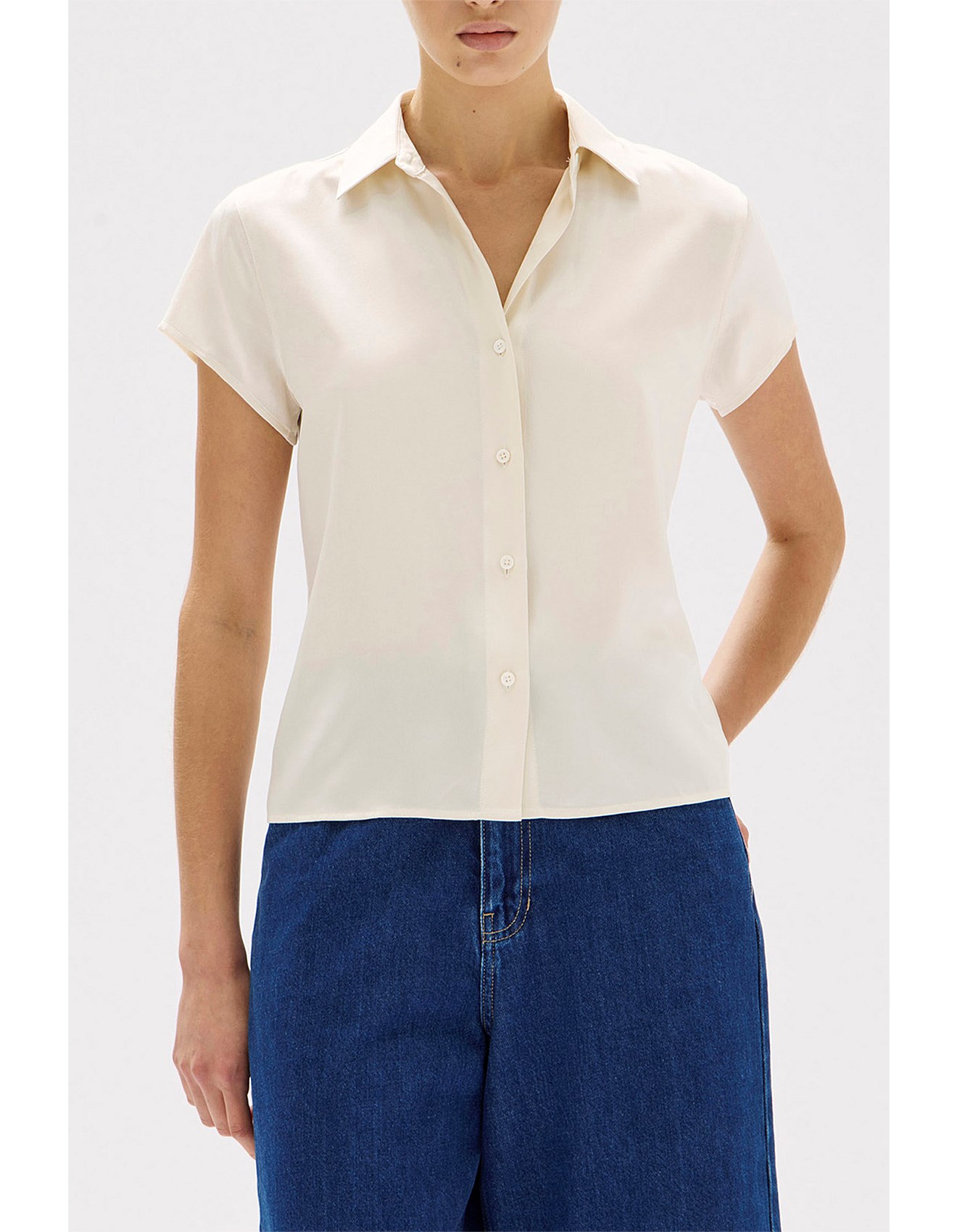 Karri Silk Short Sleeve Shirt Cream cream AU