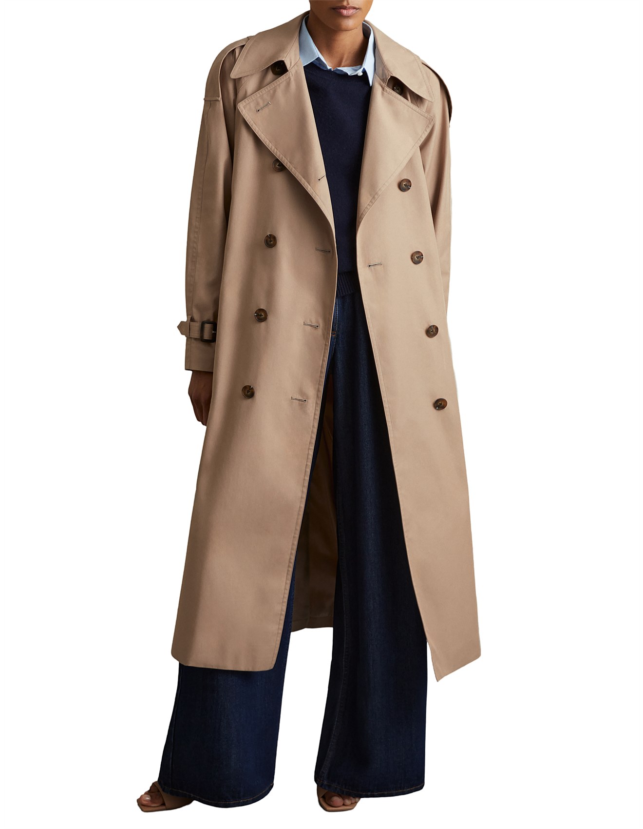 Reiss Camel Double Breasted Belted Trench Coat David Jones