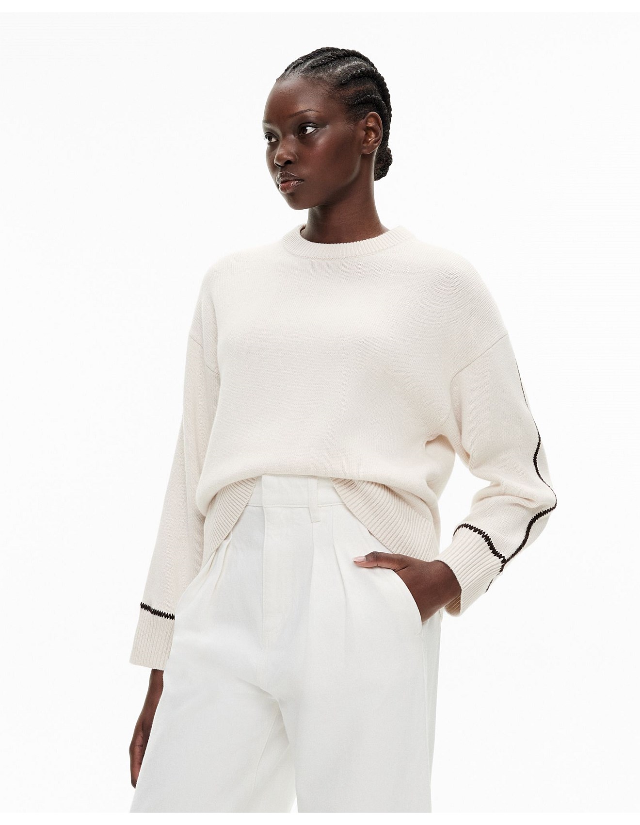 トップス THEREDTHREAD S contrast zip knit ivory THEREDTHREAD S contrast zip knit ivory