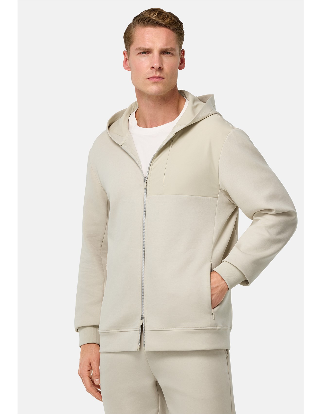 Boggi Milano Mixed Cotton Hoodie Full Zip Pocket Sweater David Jones