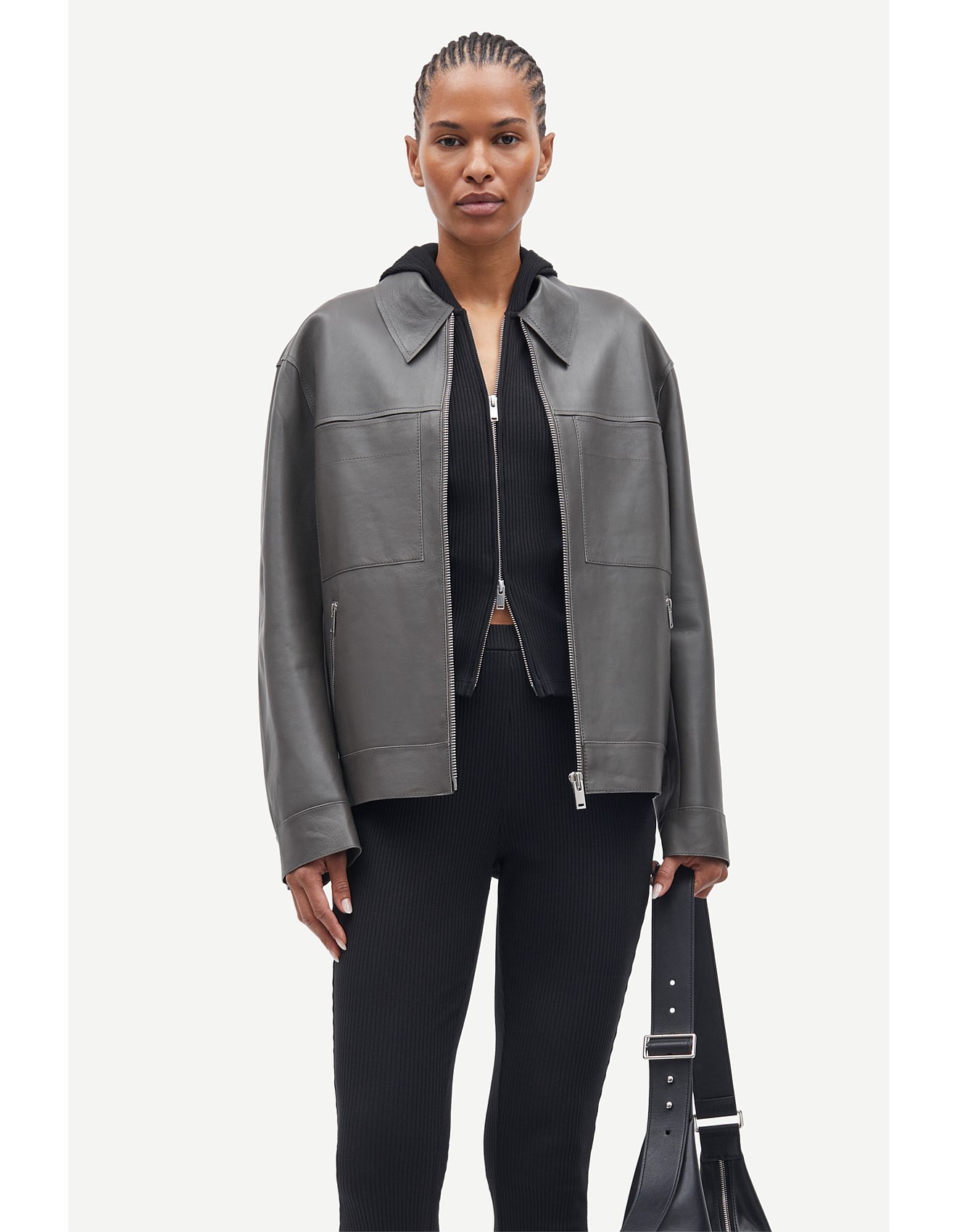 Samsoe Samsoe Sastevie Collared Leather Jacket David Jones