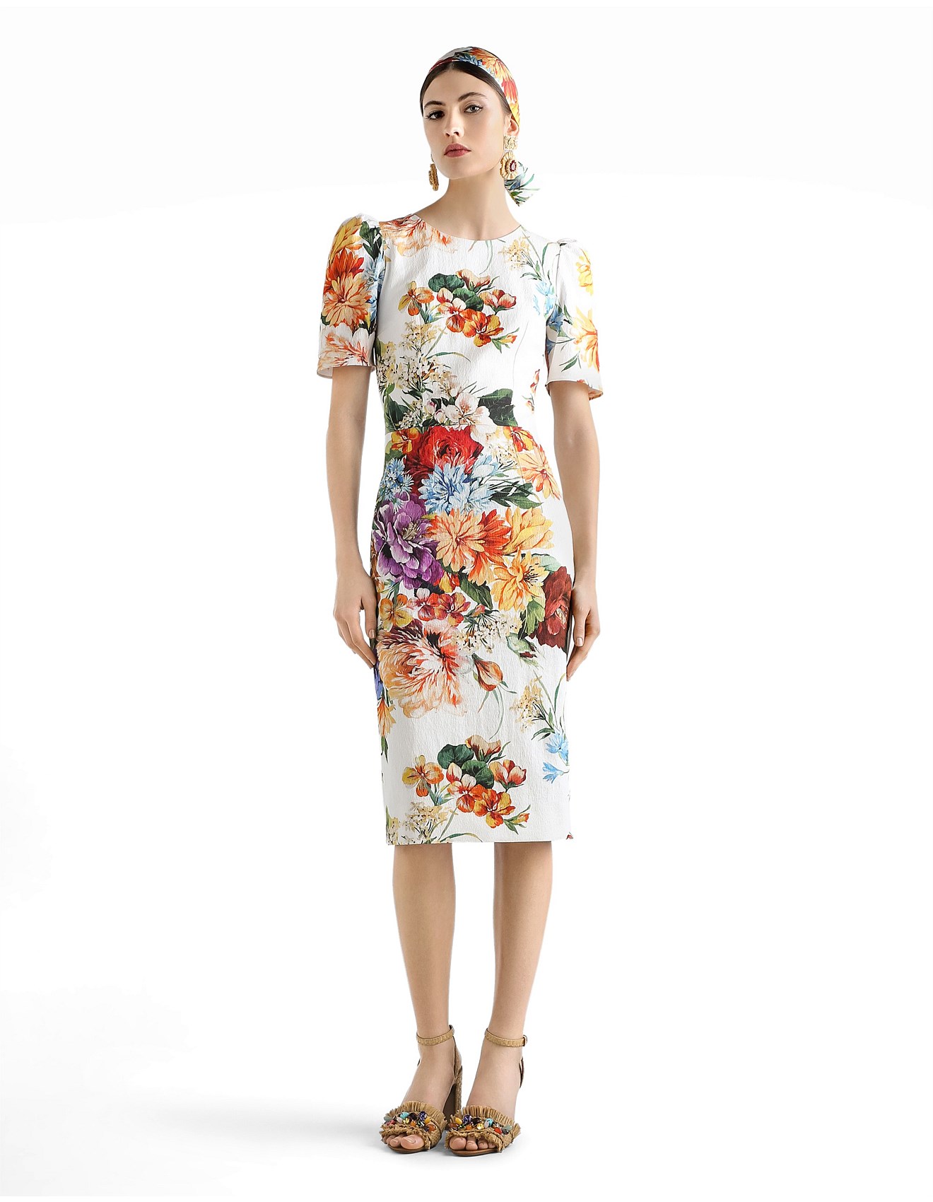 Dolce Gabbana Floral Print Puff Sleeve Midi Dress David Jones
