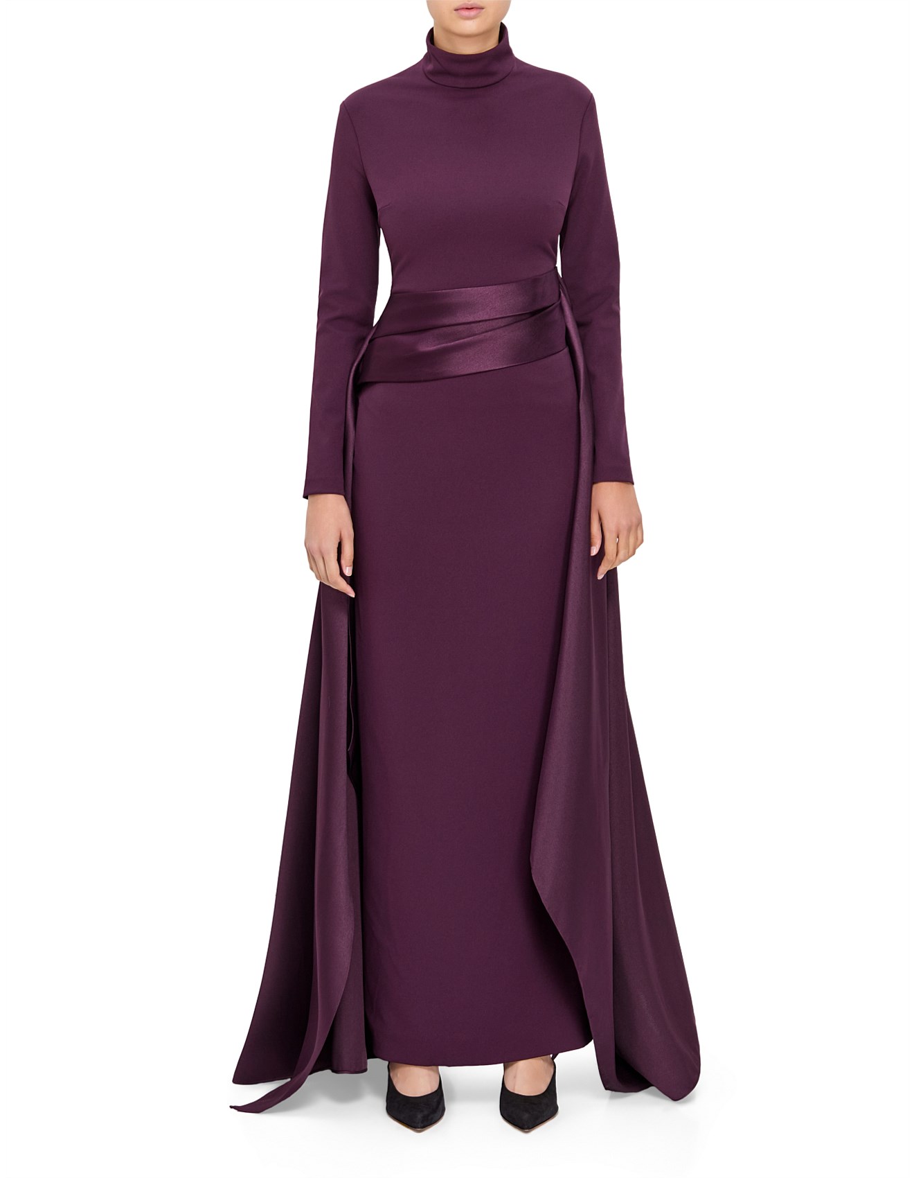 Susan Graver Petite Liquid Knit A-Line Long-Sleeve Mock Neck Dress