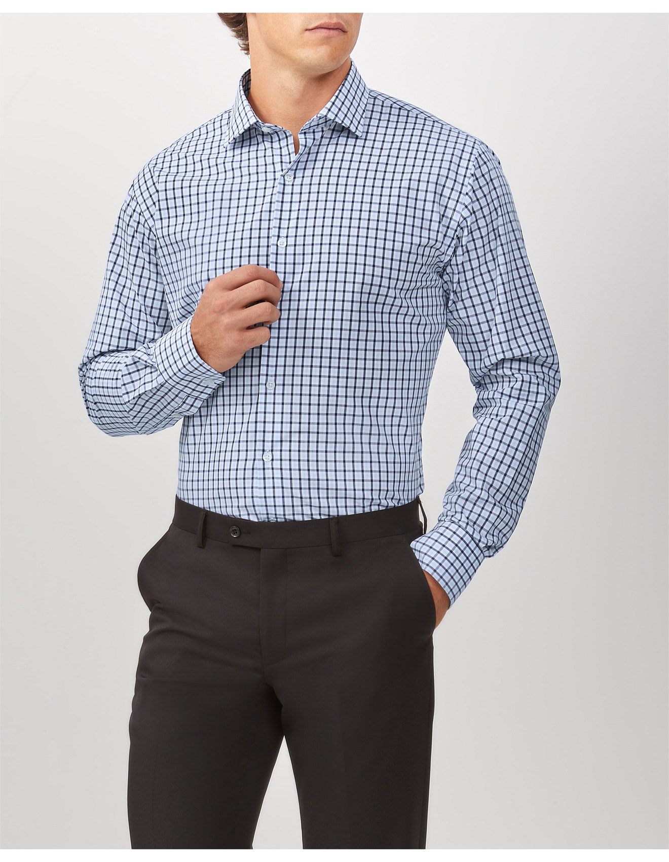 Van Heusen Long Sleeve Tailored Gingham Check Super Slm Shirt