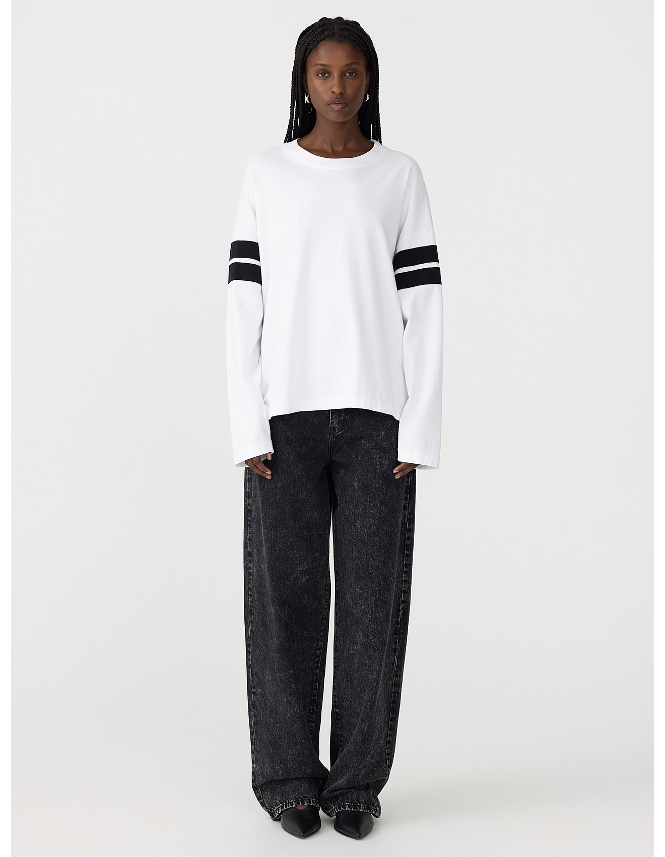 Bassike Boxy Rib Insert Long Sleeve T-shirt Marine Blue