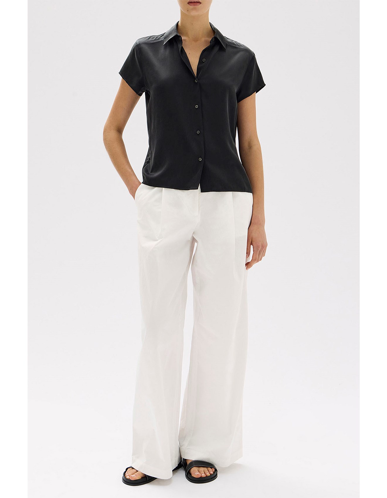 Assembly Label Karri Silk Short Sleeve Shirt Black David Jones