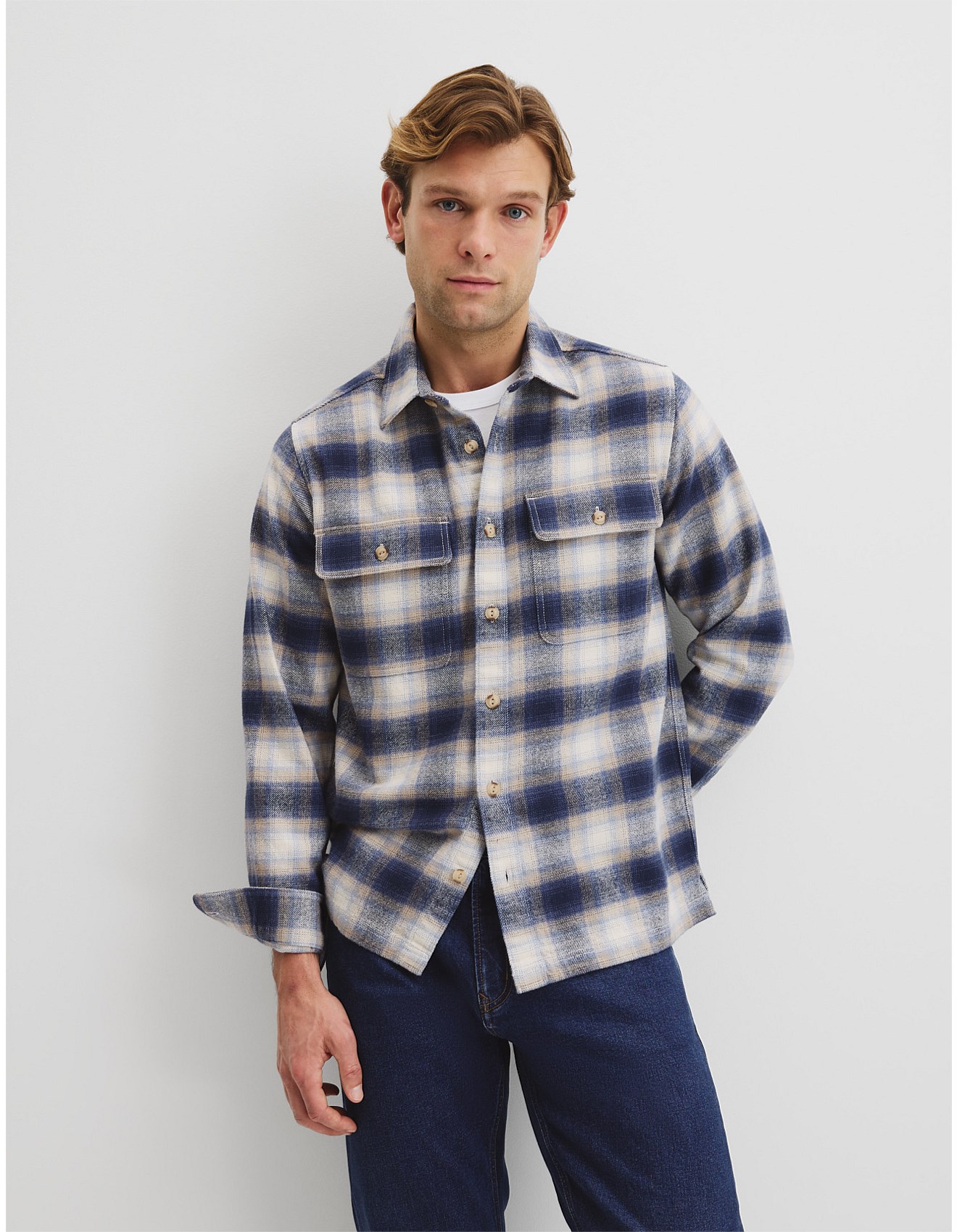 Country Road Cotton Flannel Check Overshirt | David Jones