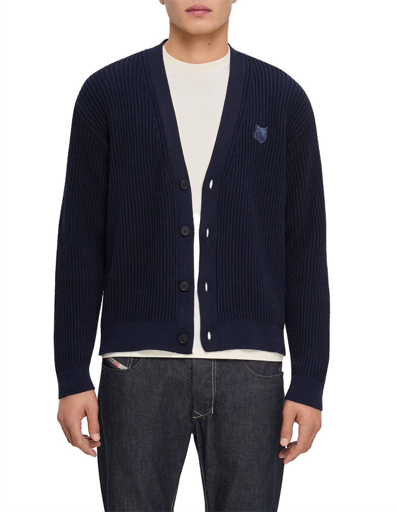 Maison Kitsune Fox Head Cotton Ribbed Cardigan | David Jones
