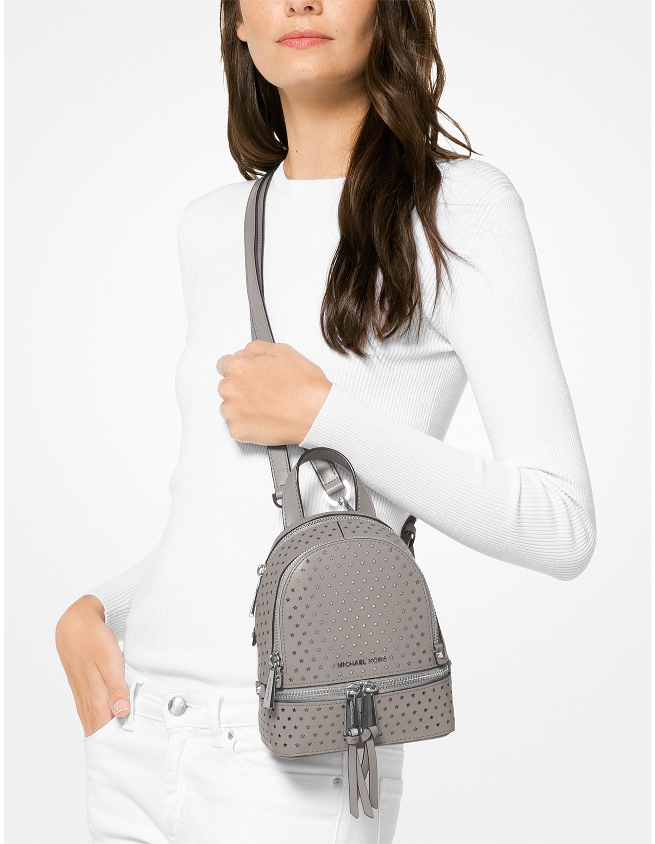 rhea mini perforated leather backpack