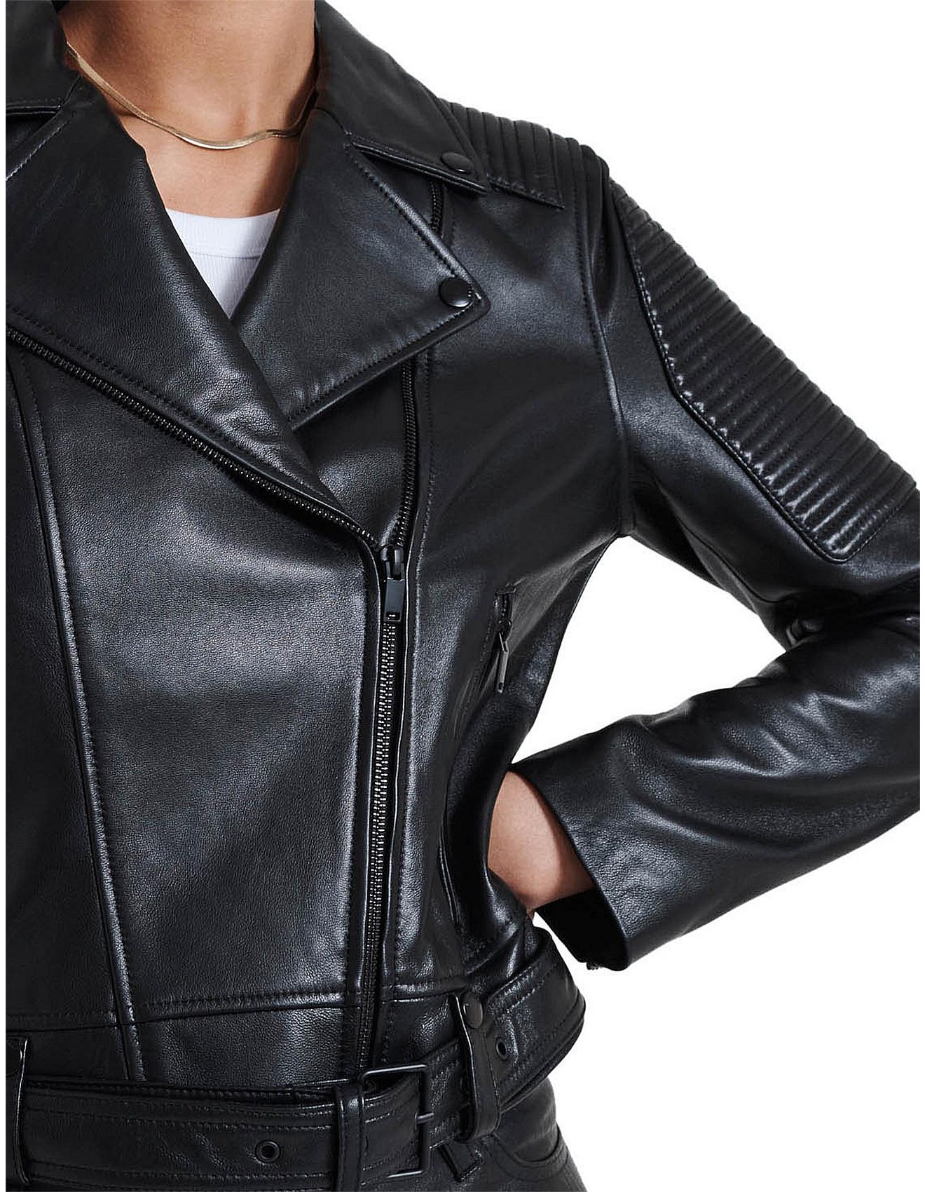 Ena Pelly Classic Black Leather Jacket With Black Hardware David