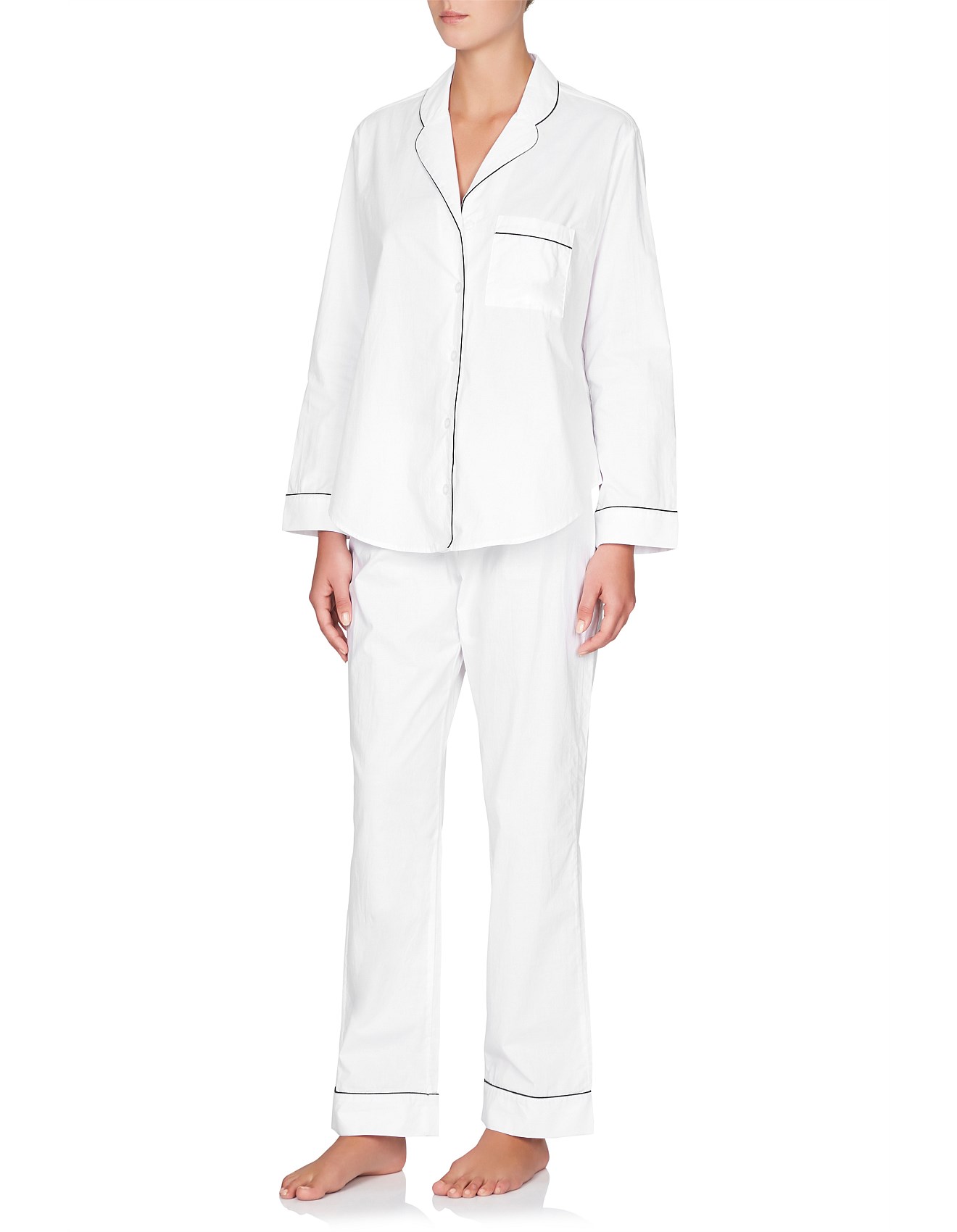 Sleepwear Long Sleeve Cotton PJ Set With Contrast Piping