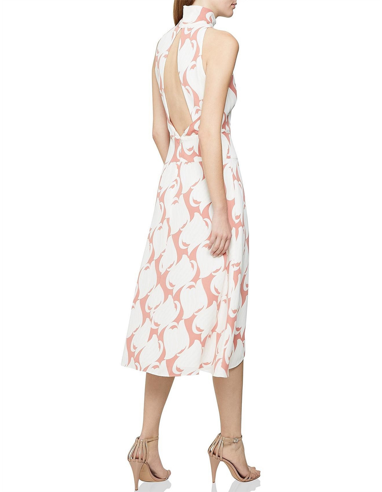 Reiss Doriana Print Swirl Printed High Neck Midi Dress David Jones