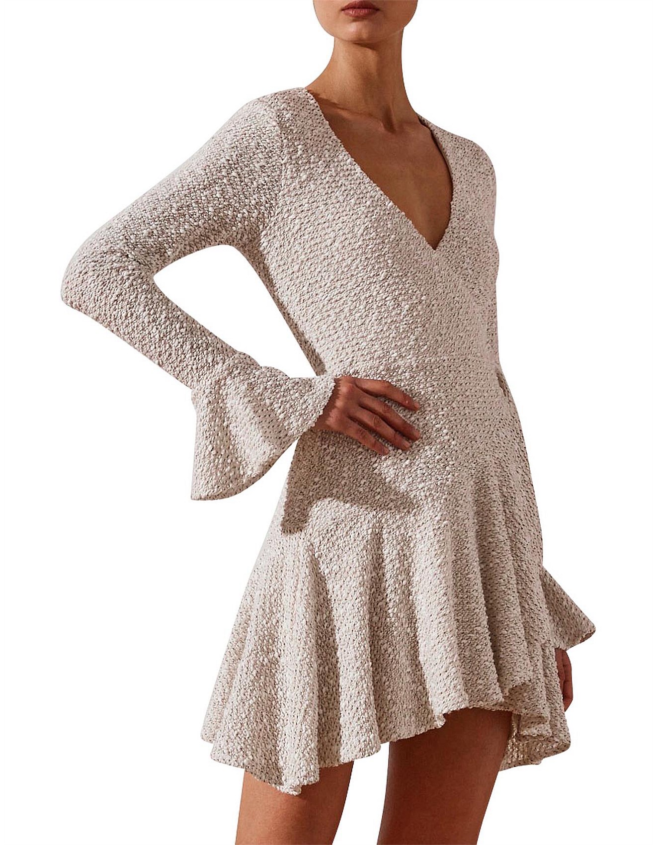 shona joy hayes frill cuff wrap mini dress