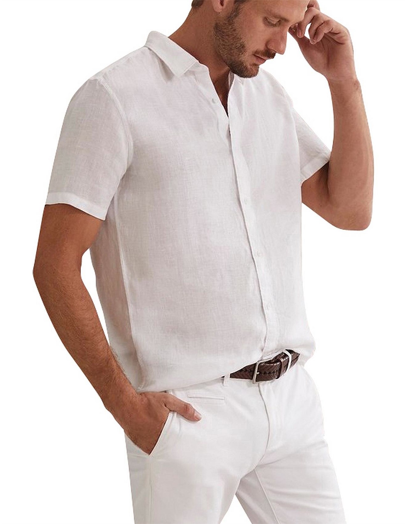 Country Road Short Sleeve Irish Linen Shirt David Jones