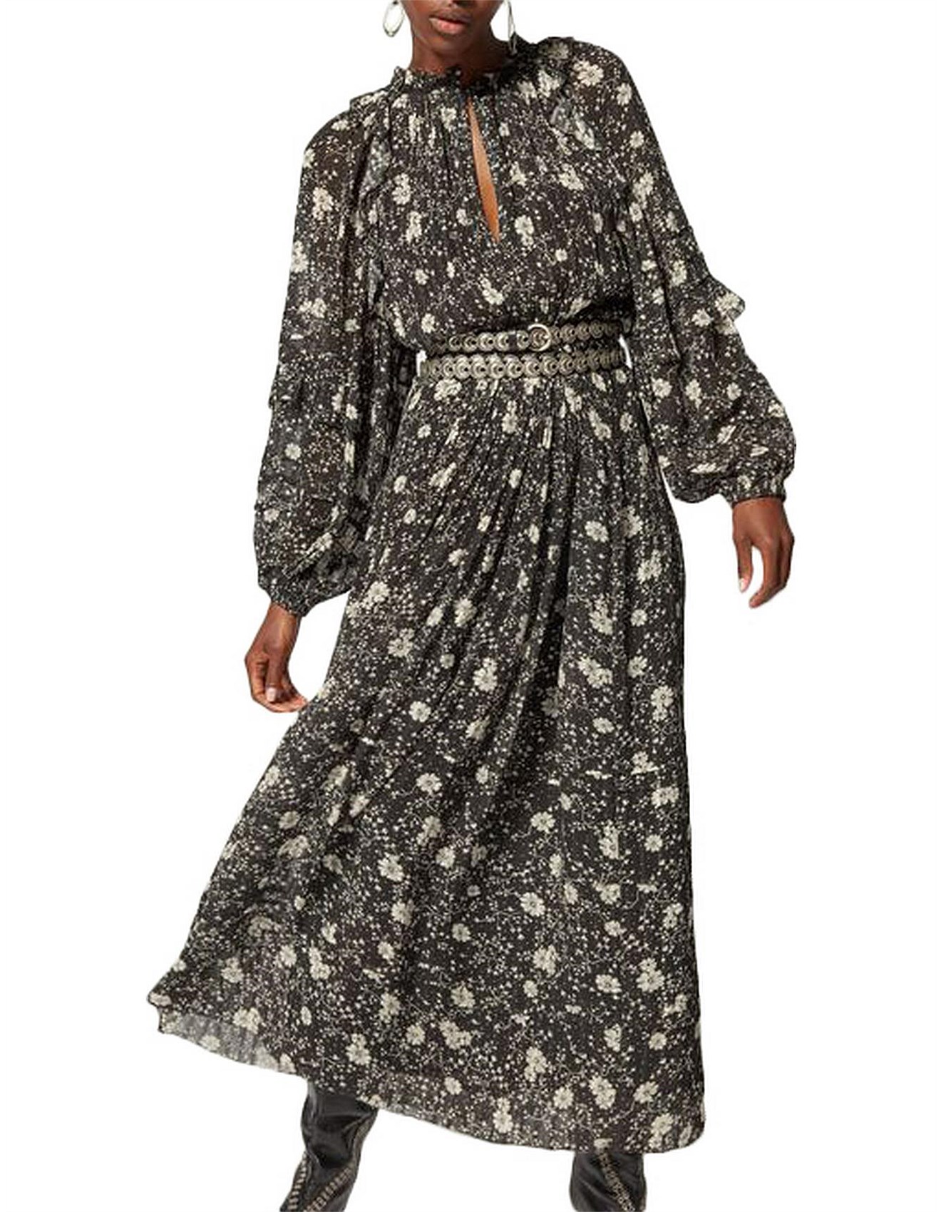 Isabel Marant Etoile Estine Black & Ecru Printed Ruffle Maxi