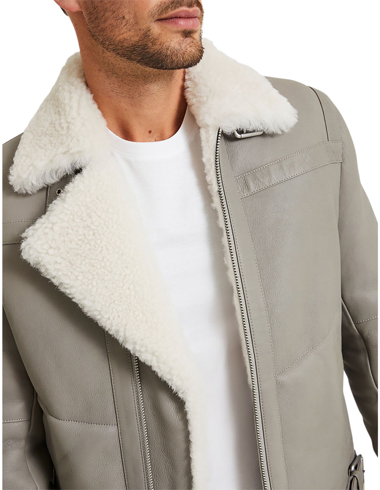 grey shearling biker jacket