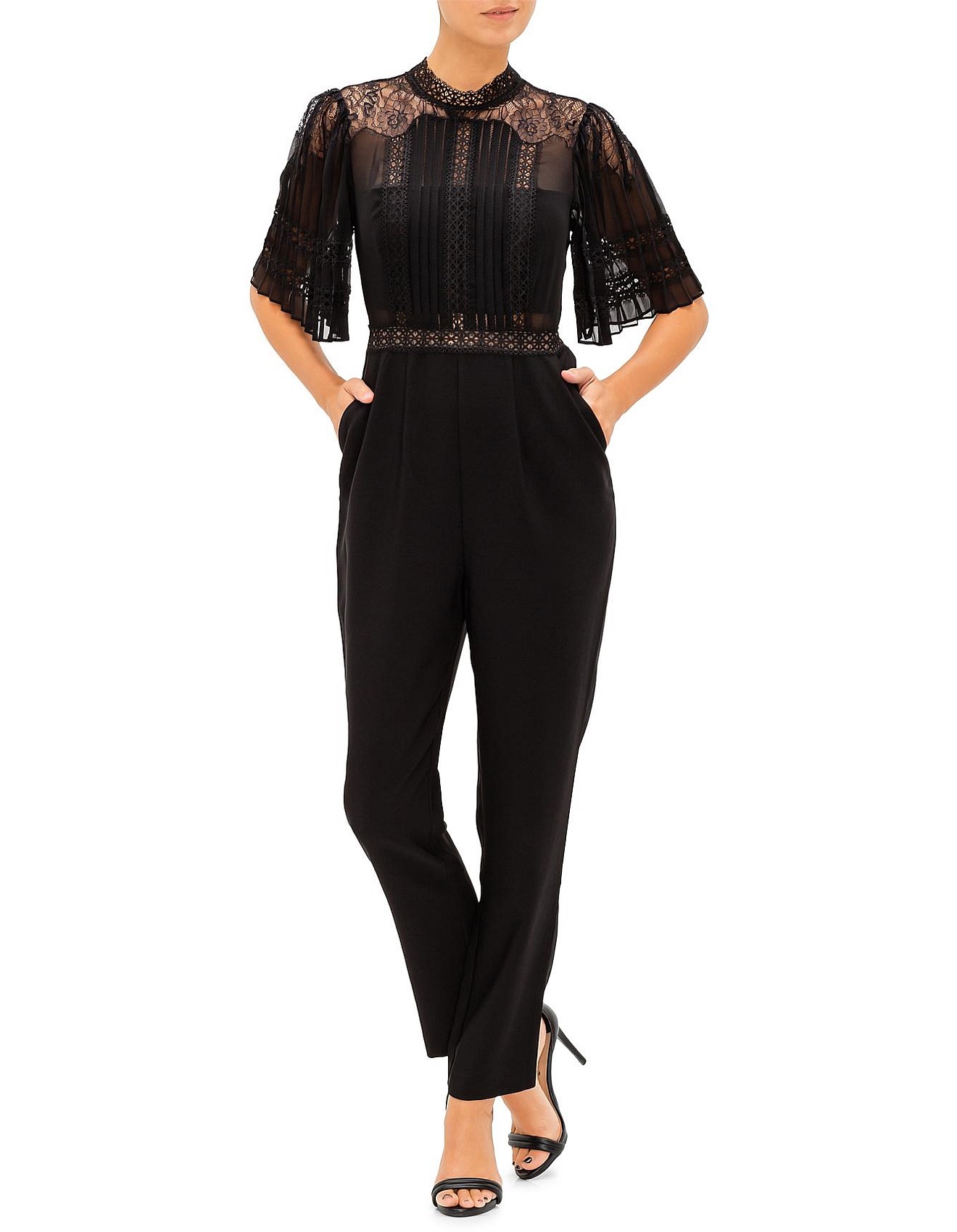Selfportrait Black Fine Lace and Crepe Jumpsuit David Jones