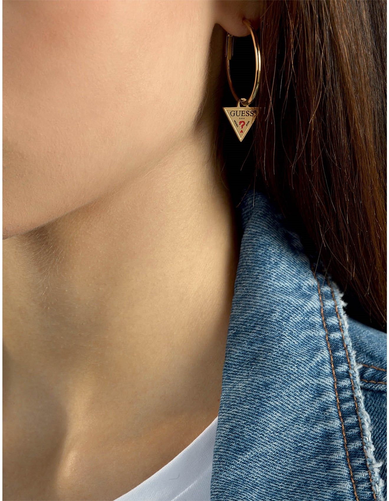 Guess Guess 30mm Hoop Triangle Charm Gold Tone David Jones