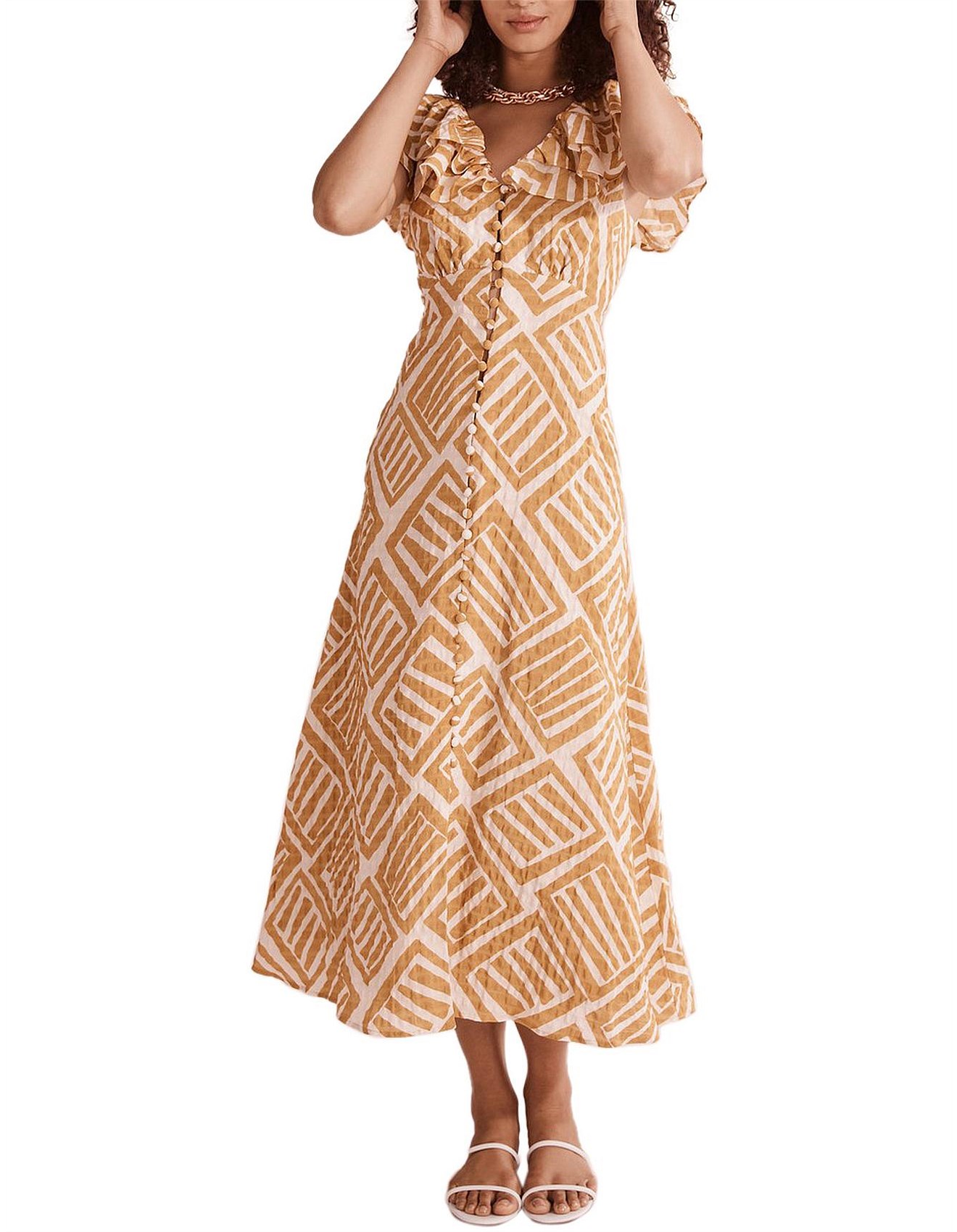 Country road print ruffle maxi dress Clearance