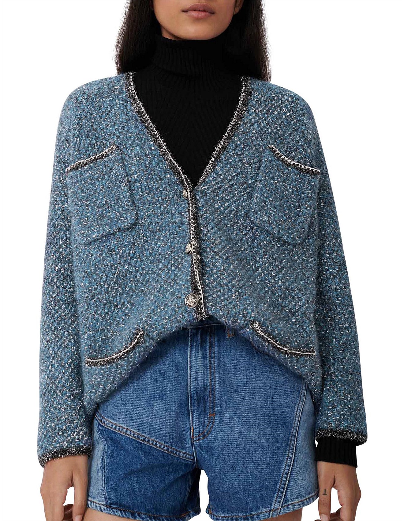 Maje Mission Maje Metallic Cardigan MAJE Mypink Round-Neck