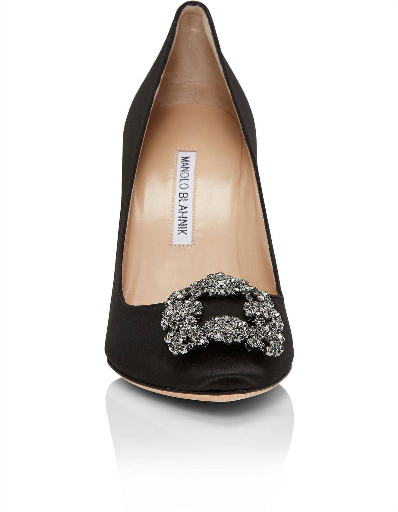 Manolo Blahnik Hangisi Black Satin Jewel Buckle Pump 105