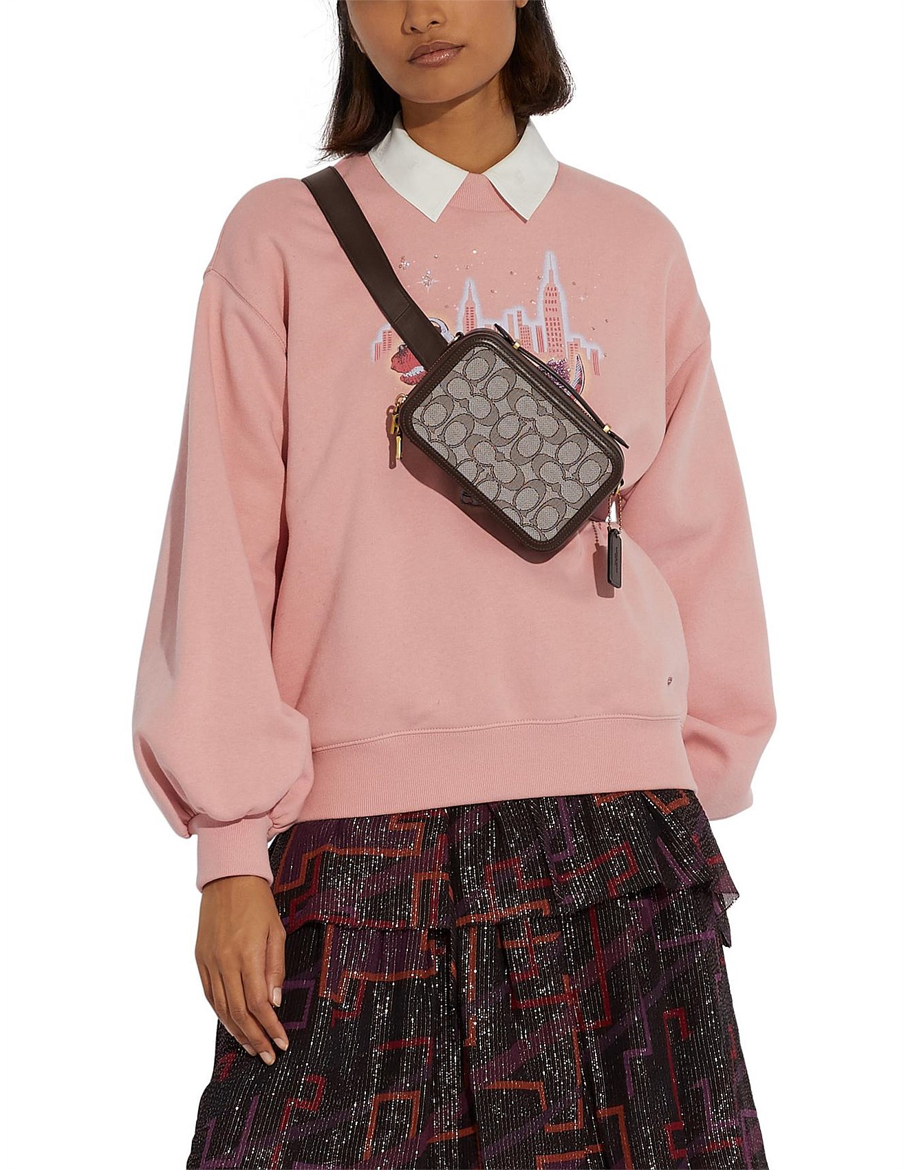 coach alie belt bag in signature jacquard